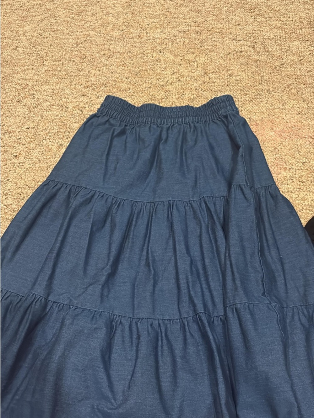Classic Navy Tiered Midi Skirt with Elastic Waist